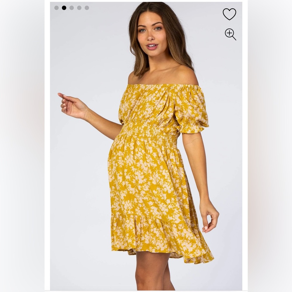Mustard Floral Off Shoulder Maternity Mini
Dress
